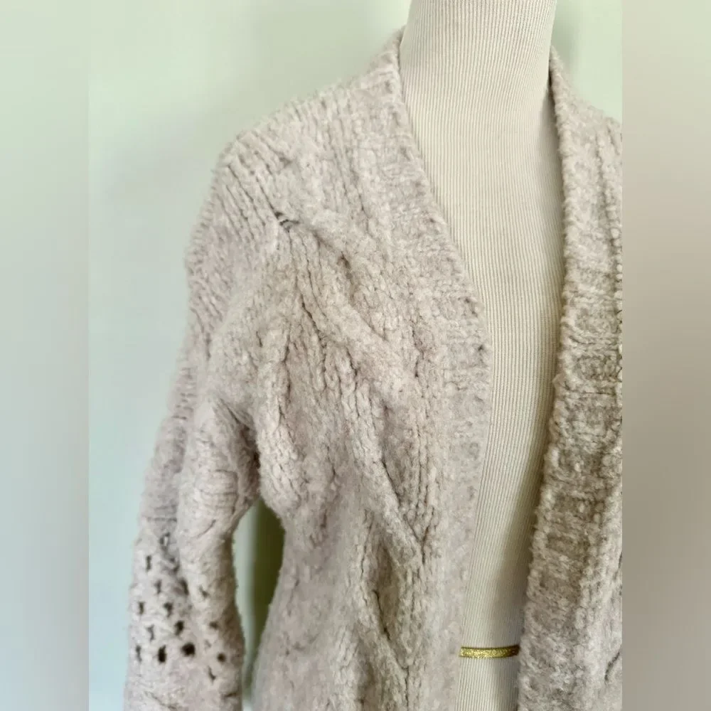 🆕 [I R O] “Air” Beige Cable Knit Wool Blend Long Cardigan Sz: S - Picture 9 of 11